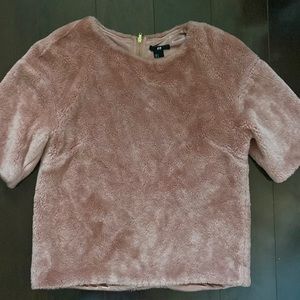 H&M faux fur sherpa mauve dark blush pink top